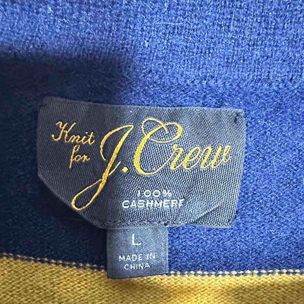 J. CREW Cashmere Collared Sweater Rugby Stripe Navy Blue Yellow Sz L $158 {N39} - Picture 5 of 7